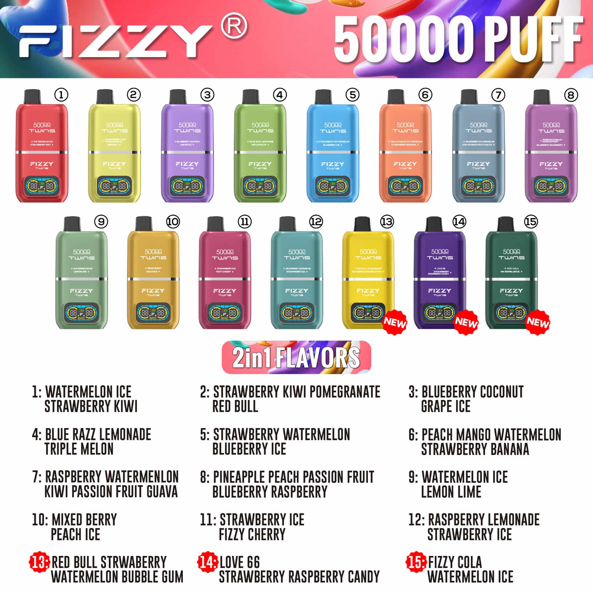 Fizzy Twins 50000 Puffs Disposable Vape Flavors
