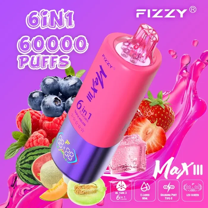 Fizzy Max III 6-in-1 60k 60000 Puffs Rechargeable Disposable Vape - Image 4