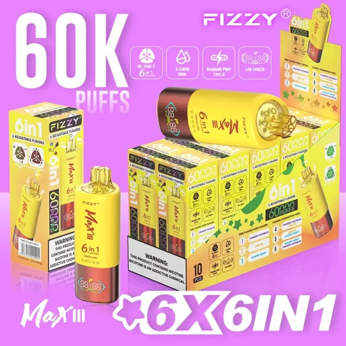 Fizzy Max III 6-in-1 60000 Puffs Engångs Vape (Alla smaker) - 10st - Bild 1